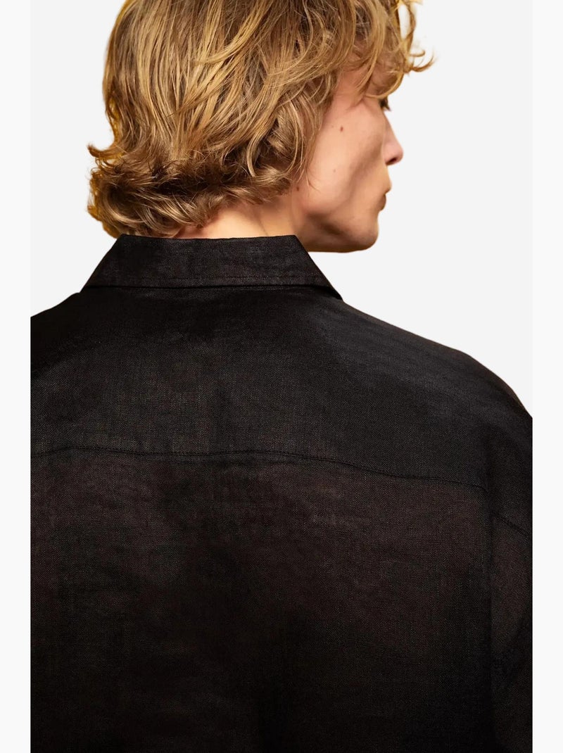 Camisa de linho regular fit com fecho de botões giesto Preto - Kiabi