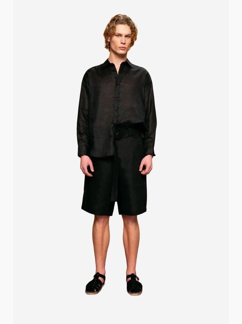 Camisa de linho regular fit com fecho de botões giesto Preto - Kiabi