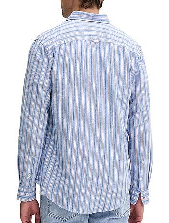 Camisa de linho regular fit tommy hilfiger para homem azul/branco