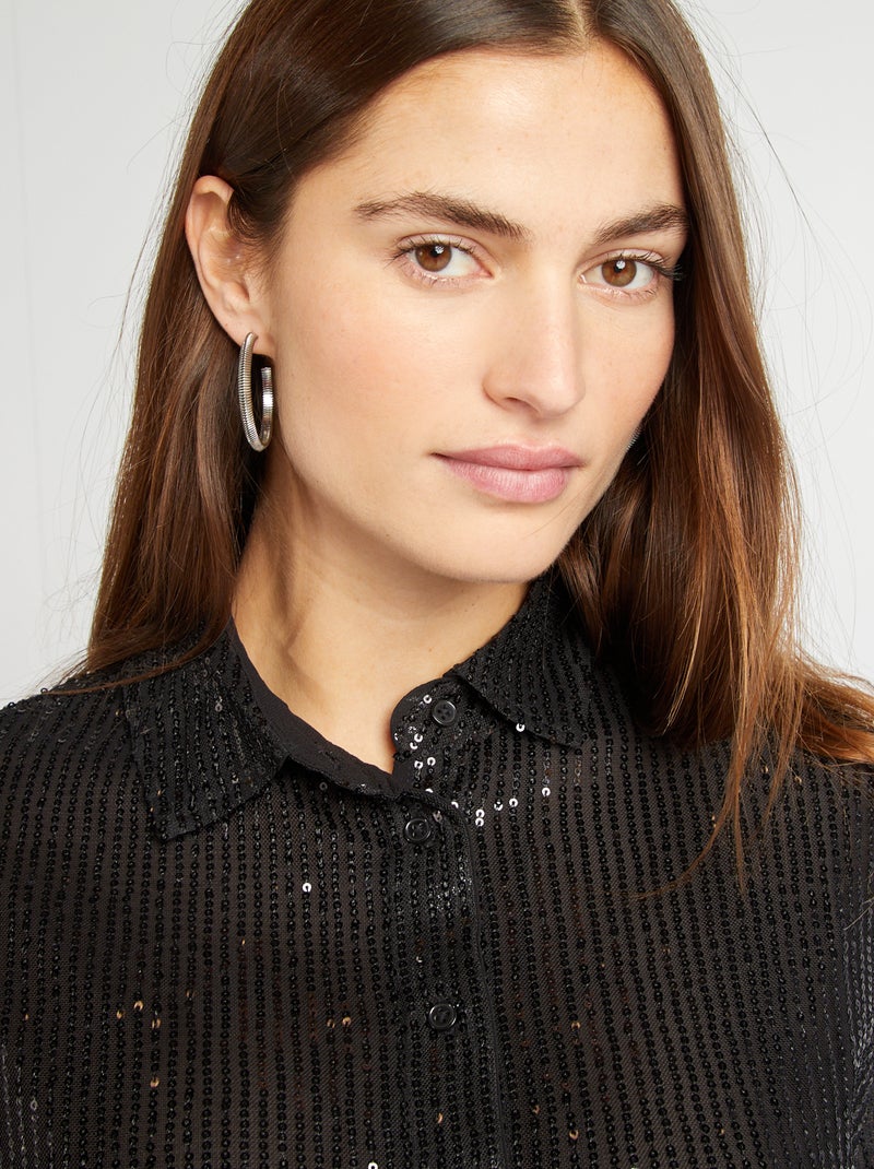 Camisa de malha com lantejoulas Preto - Kiabi