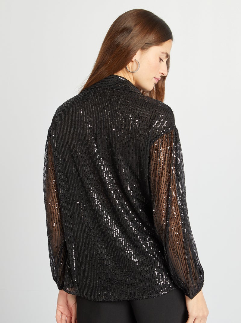 Camisa de malha com lantejoulas Preto - Kiabi