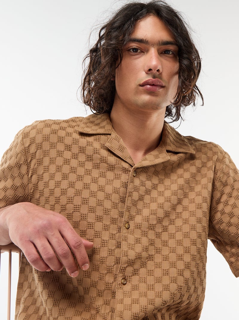 Camisa de malha fantasia de manga curta Castanho - Kiabi