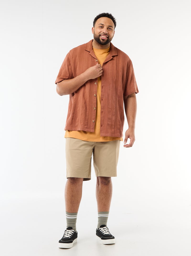 Camisa de malha fantasia de manga curta Castanho - Kiabi