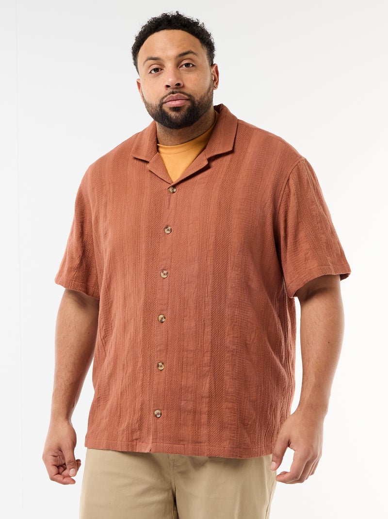 Camisa de malha fantasia de manga curta Castanho - Kiabi