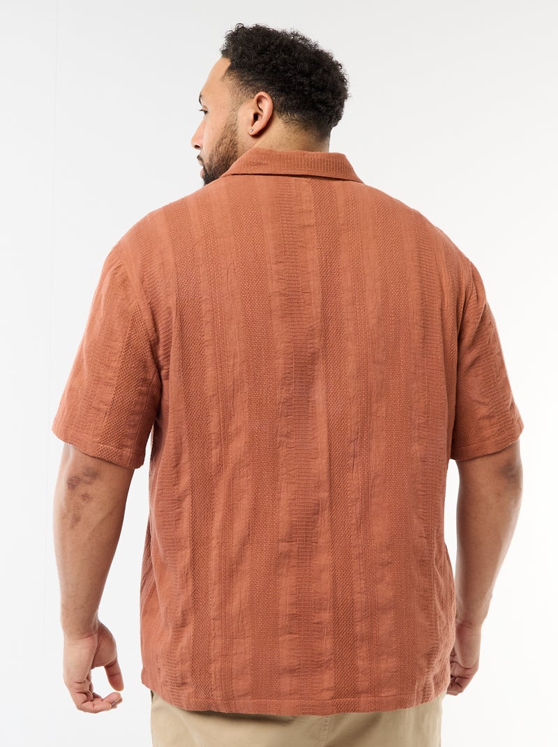 Camisa de malha fantasia de manga curta Castanho - Kiabi