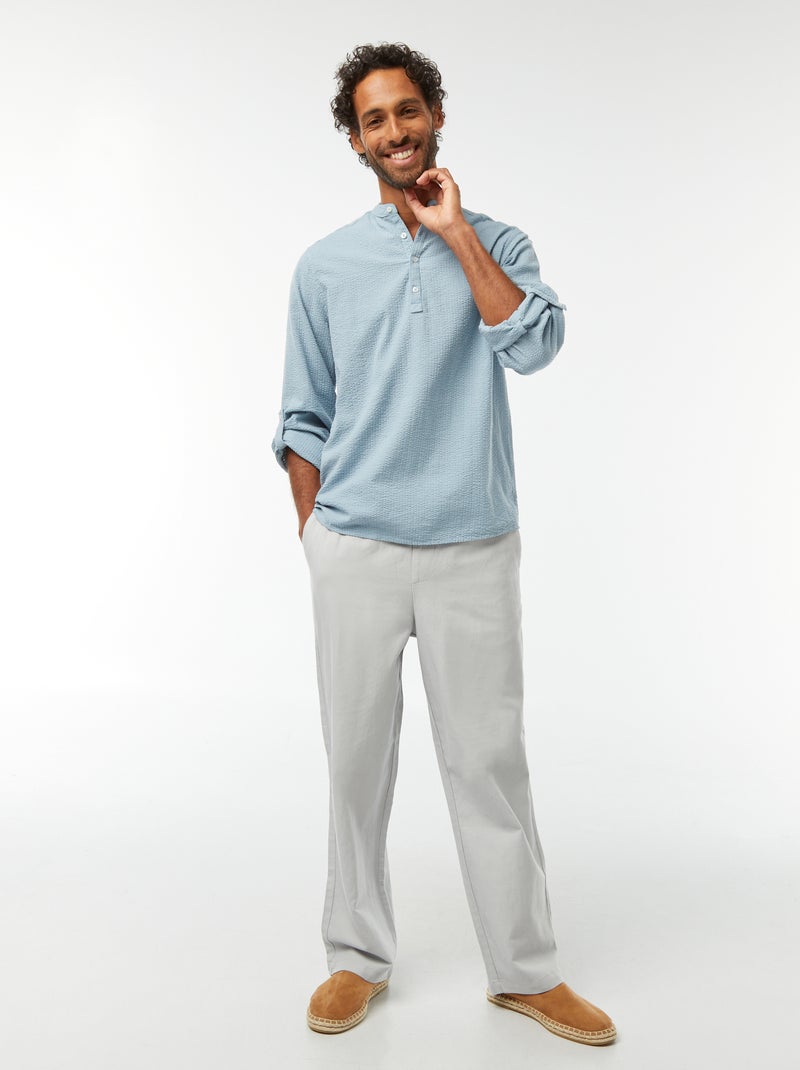 Camisa de malha gofrada Azul - Kiabi