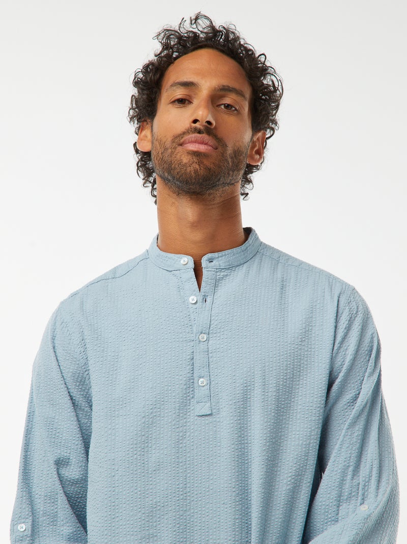 Camisa de malha gofrada Azul - Kiabi