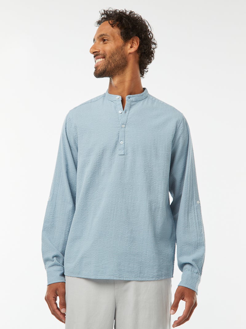 Camisa de malha gofrada Azul - Kiabi