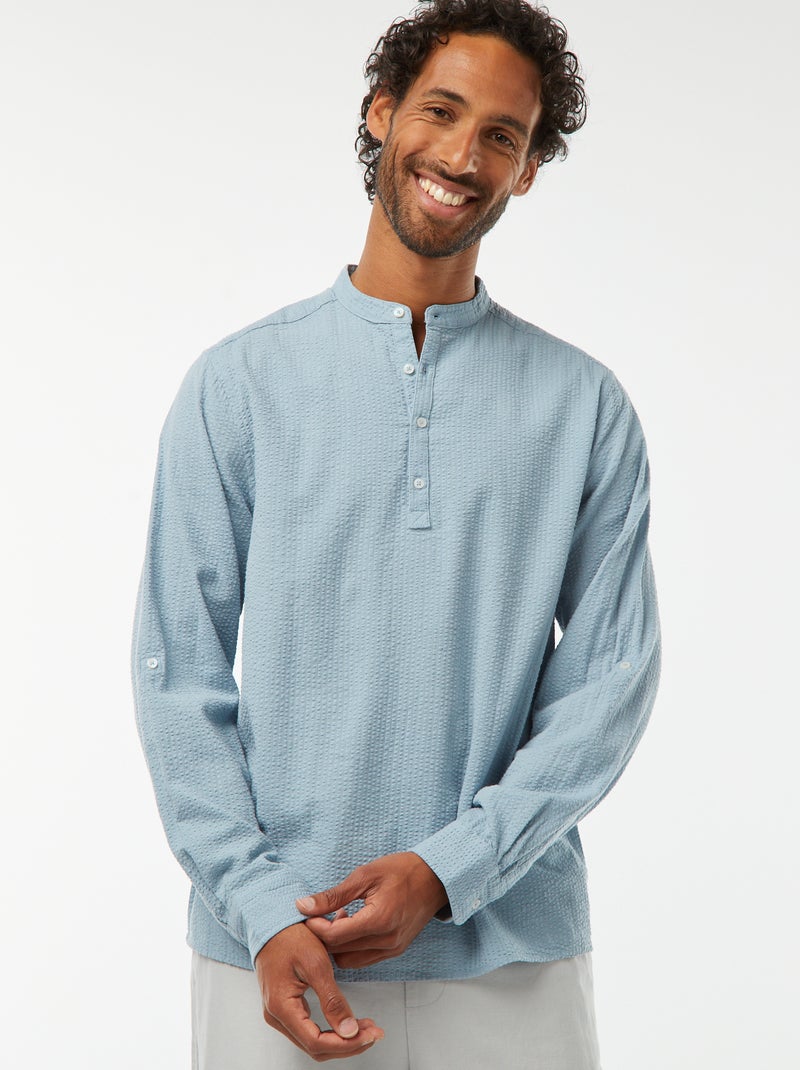 Camisa de malha gofrada Azul - Kiabi