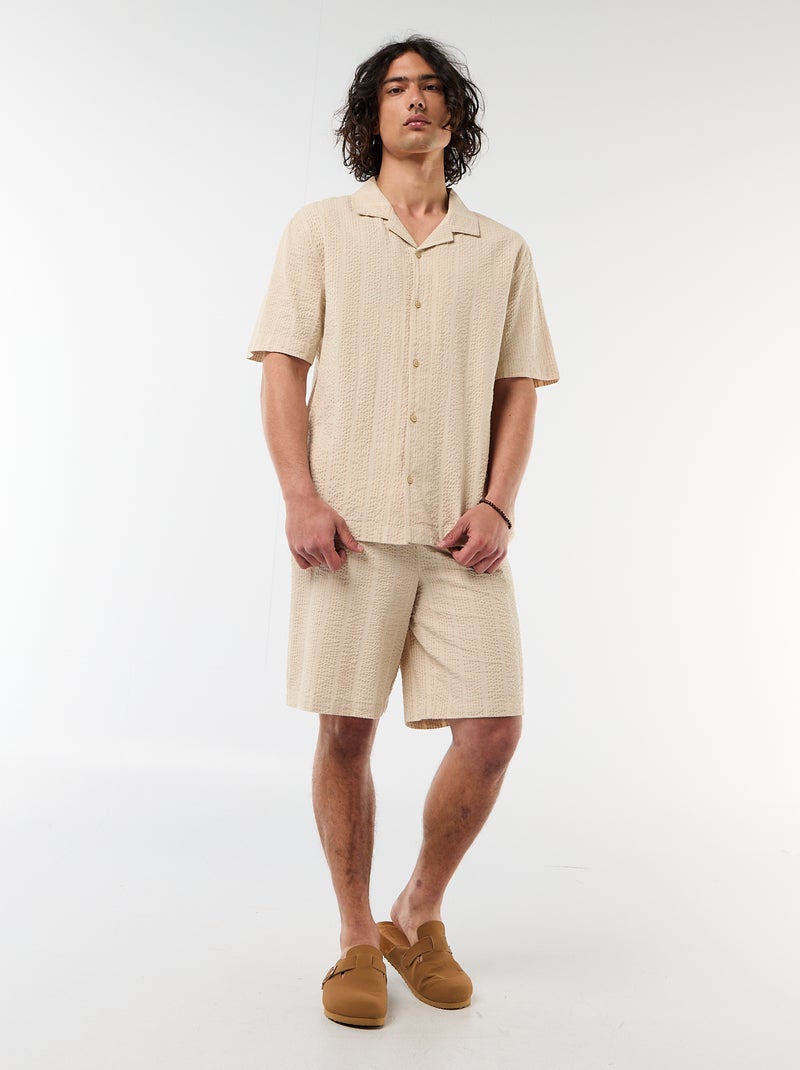 Camisa de malha waffle de manga curta Bege - Kiabi