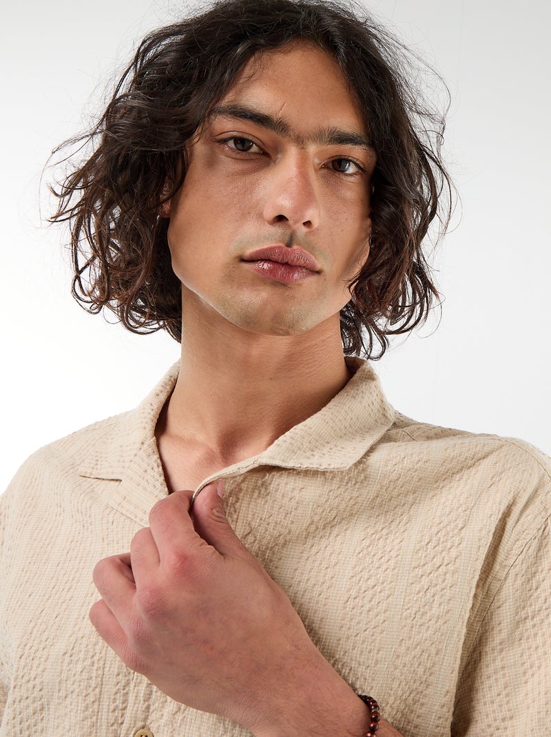 Camisa de malha waffle de manga curta Bege - Kiabi