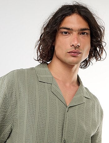 Camisa de malha waffle de manga curta