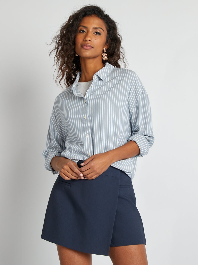 Camisa de manga comprida às riscas AZUL - Kiabi