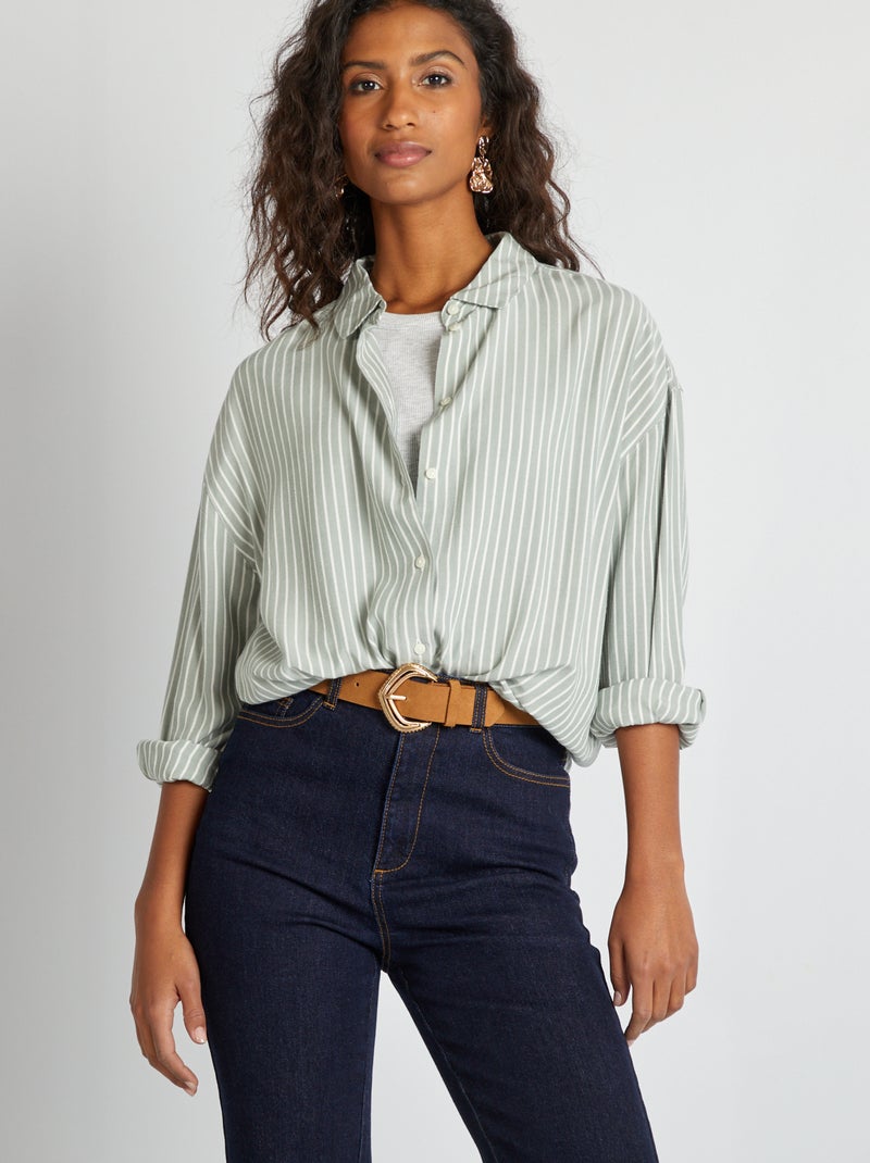 Camisa de manga comprida às riscas VERDE - Kiabi