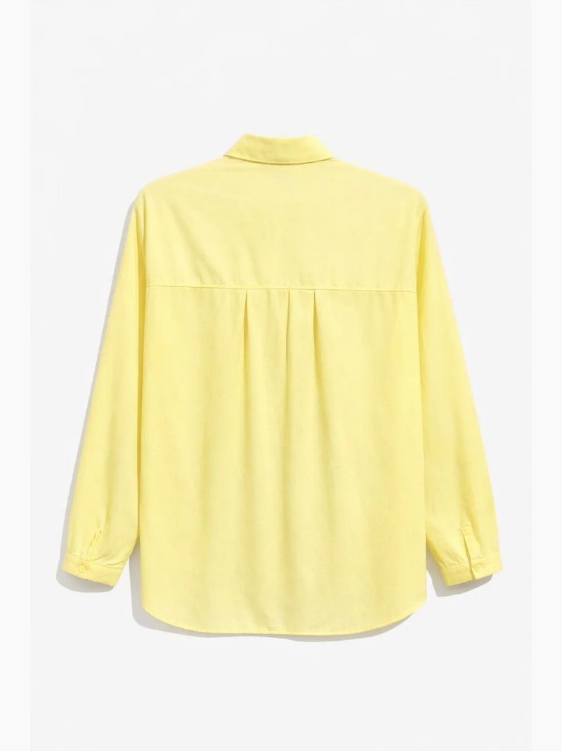 Camisa de manga comprida com botões e bolso mixray Amarelo-limão - Kiabi