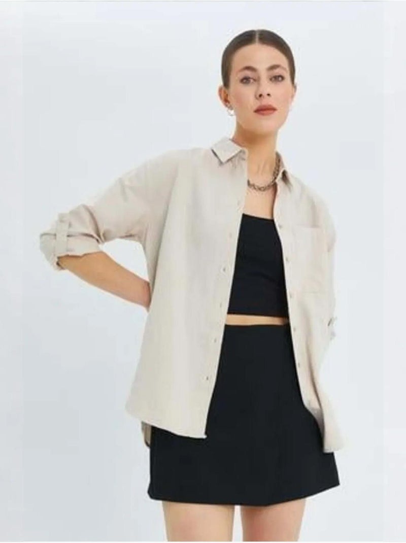 Camisa de manga comprida com botões e bolso mixray Bege claro - Kiabi