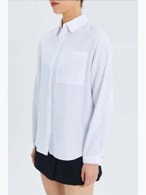 Camisa de manga comprida com botões e bolso mixray - Kiabi Camisa de manga comprida com botões e bolso mixray - Kiabi