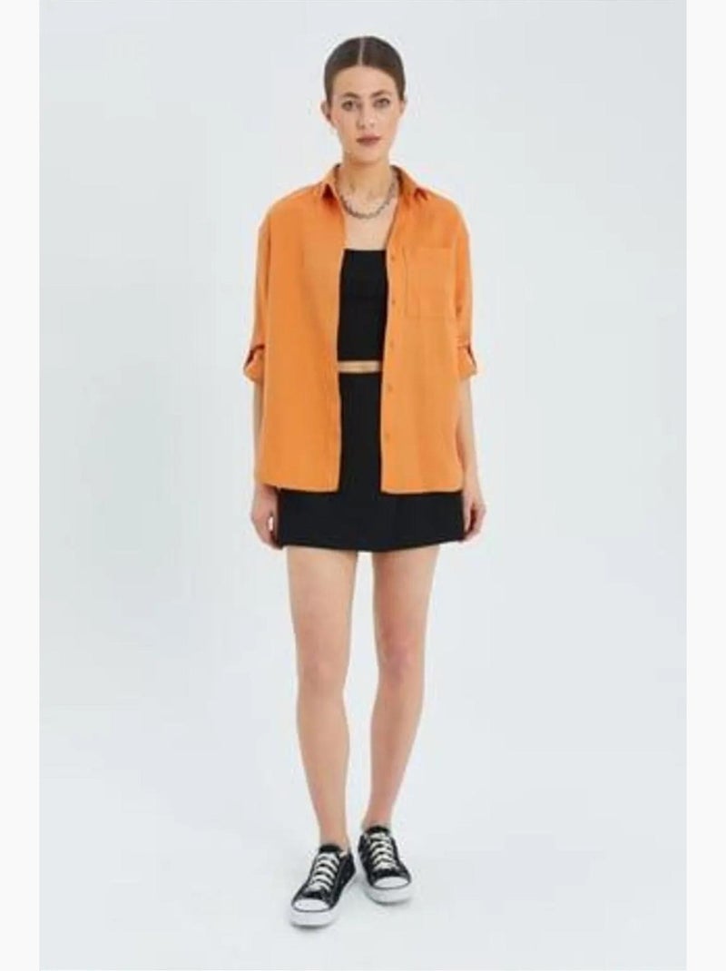 Camisa de manga comprida com botões e bolso mixray Laranja-mandarina - Kiabi