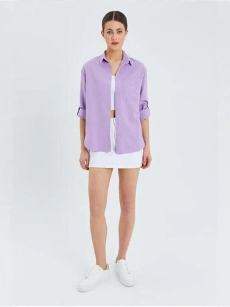 Camisa de manga comprida com botões e bolso mixray Lavanda - Kiabi