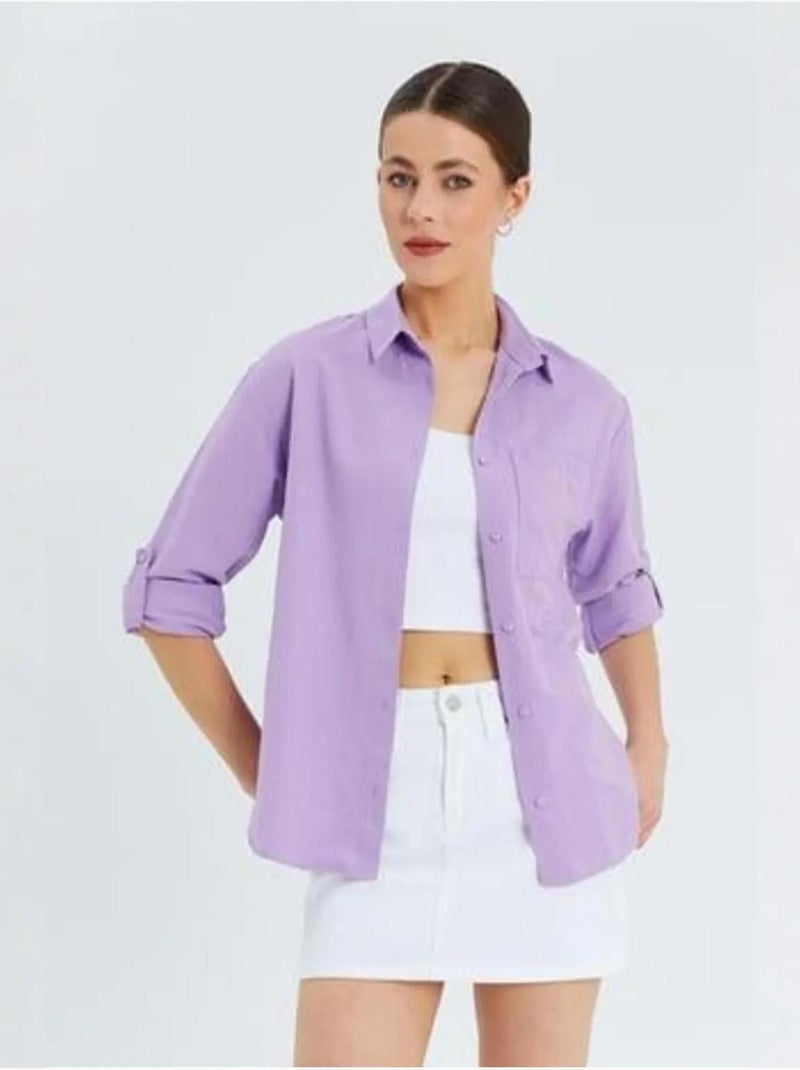 Camisa de manga comprida com botões e bolso mixray Lavanda - Kiabi
