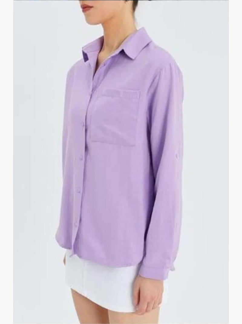 Camisa de manga comprida com botões e bolso mixray Lavanda - Kiabi
