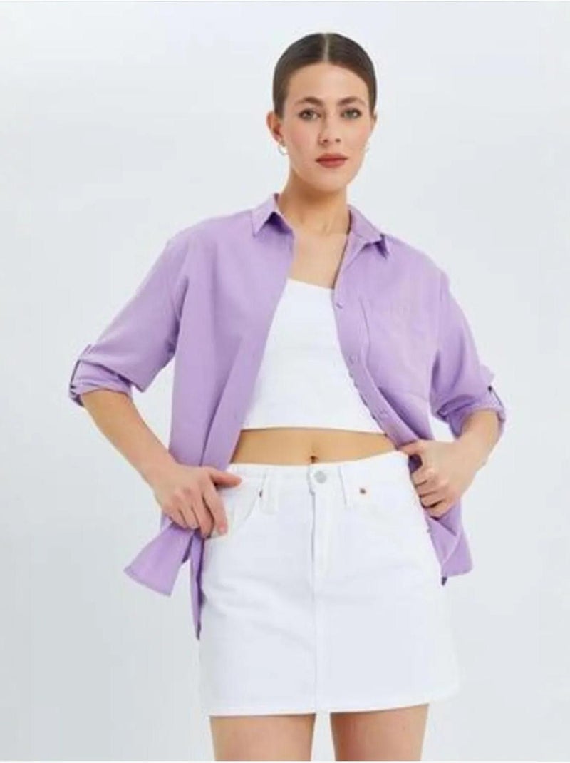 Camisa de manga comprida com botões e bolso mixray Lavanda - Kiabi