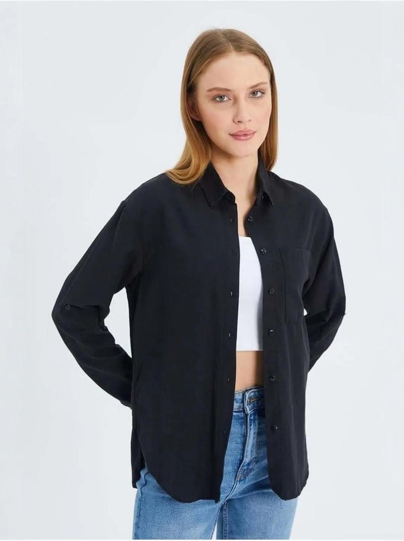 Camisa de manga comprida com botões e bolso mixray Preto - Kiabi
