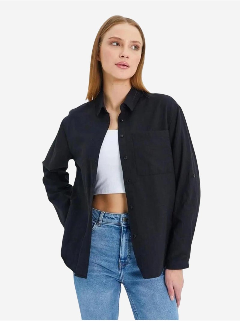 Camisa de manga comprida com botões e bolso mixray Preto - Kiabi