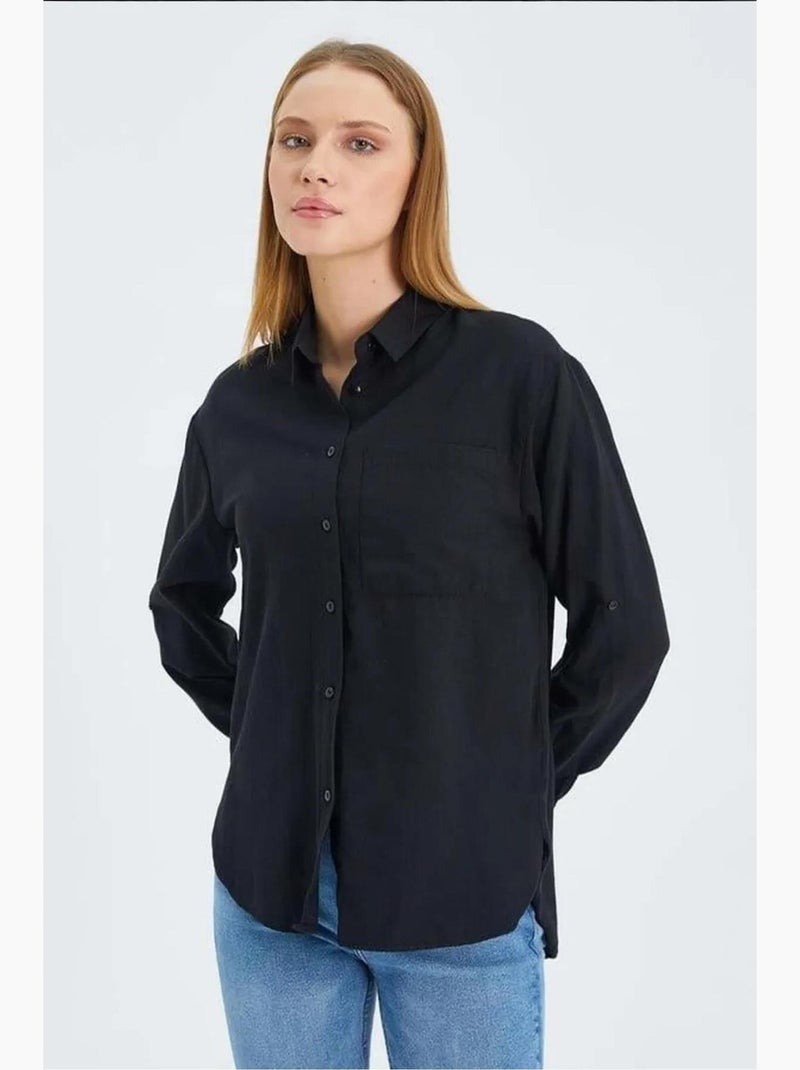 Camisa de manga comprida com botões e bolso mixray Preto - Kiabi