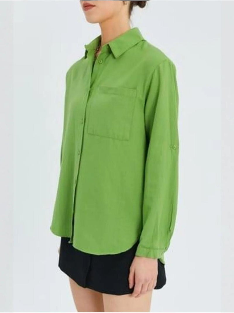 Camisa de manga comprida com botões e bolso mixray Verde menta - Kiabi