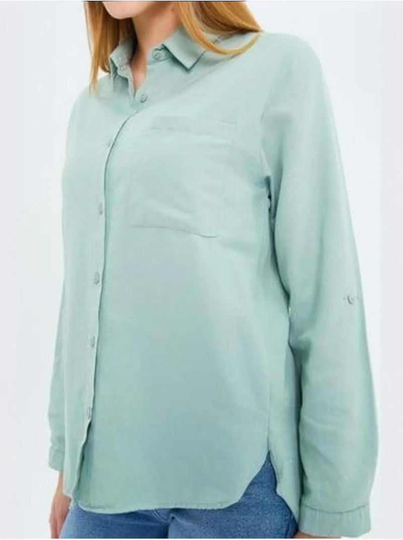 Camisa de manga comprida com botões e bolso mixray Verde pastel - Kiabi