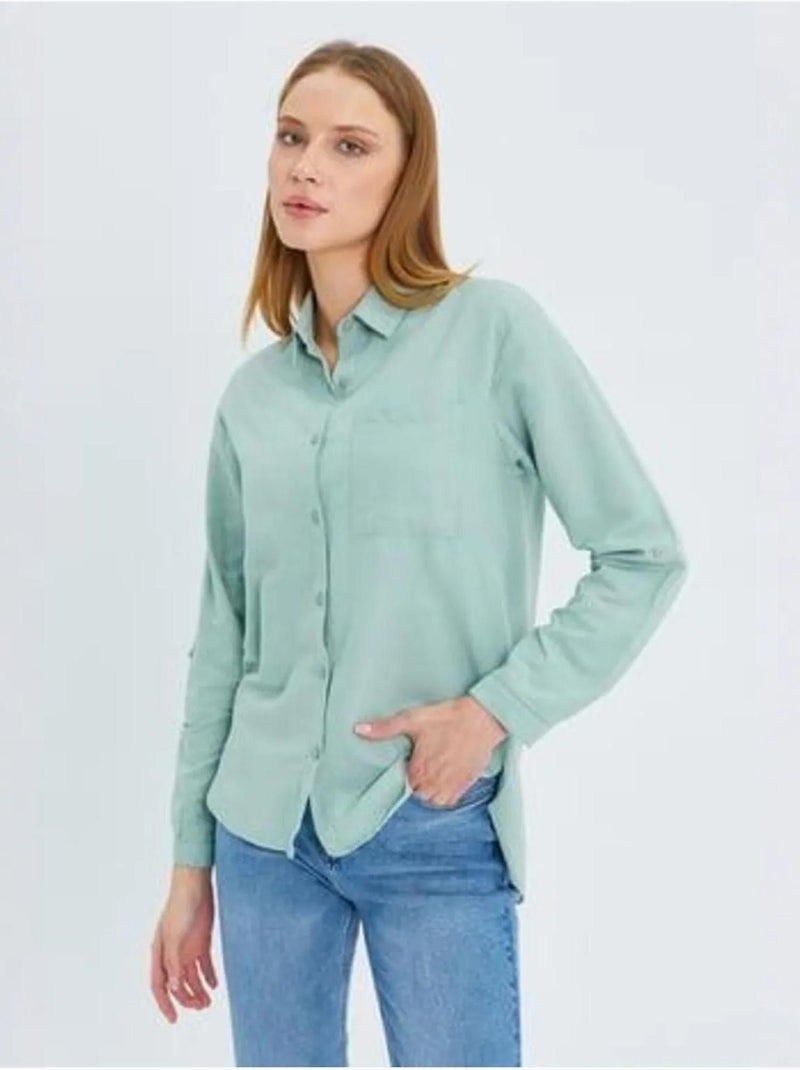 Camisa de manga comprida com botões e bolso mixray Verde pastel - Kiabi