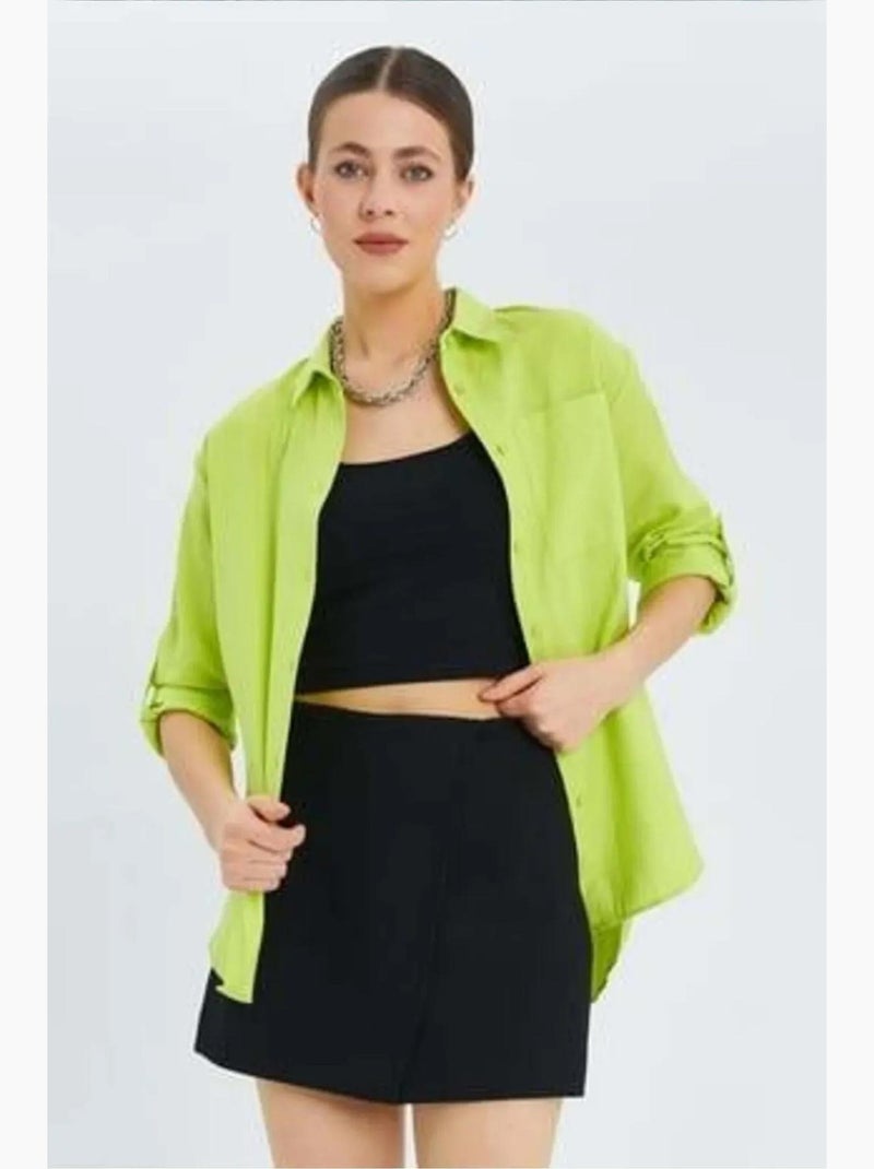 Camisa de manga comprida com botões e bolso mixray Verde tília - Kiabi