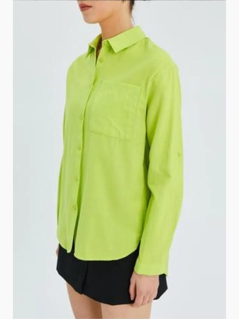 Camisa de manga comprida com botões e bolso mixray Verde tília - Kiabi
