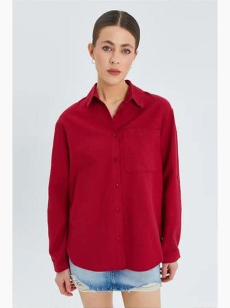 Camisa de manga comprida com botões e bolso mixray Vermelho bordô - Kiabi