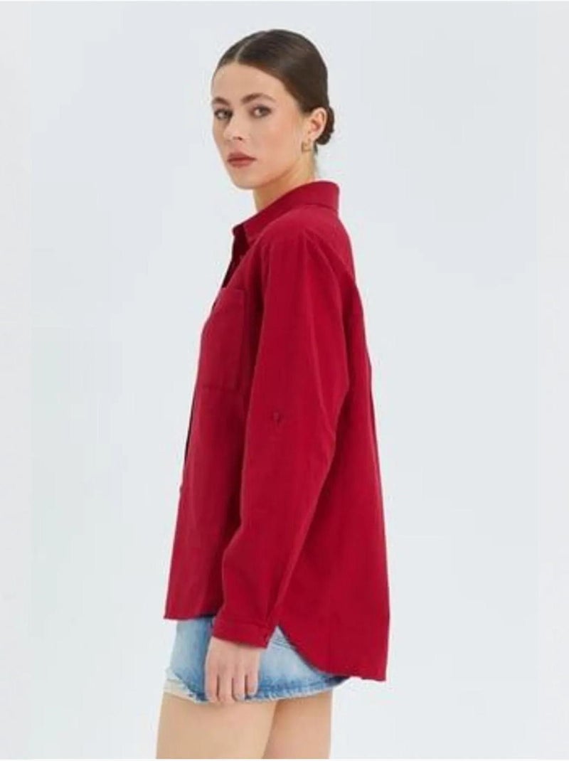 Camisa de manga comprida com botões e bolso mixray Vermelho bordô - Kiabi