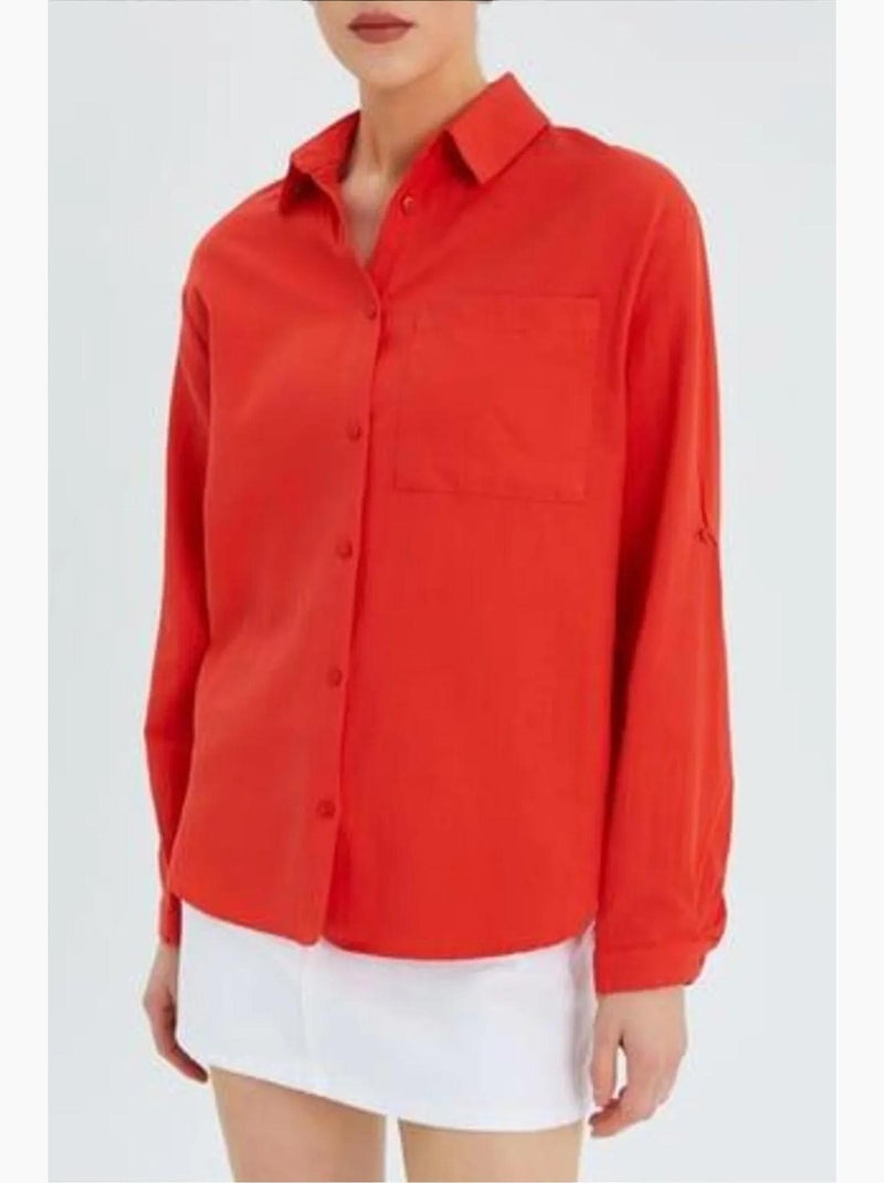 Camisa de manga comprida com botões e bolso mixray Vermelho caxemira - Kiabi