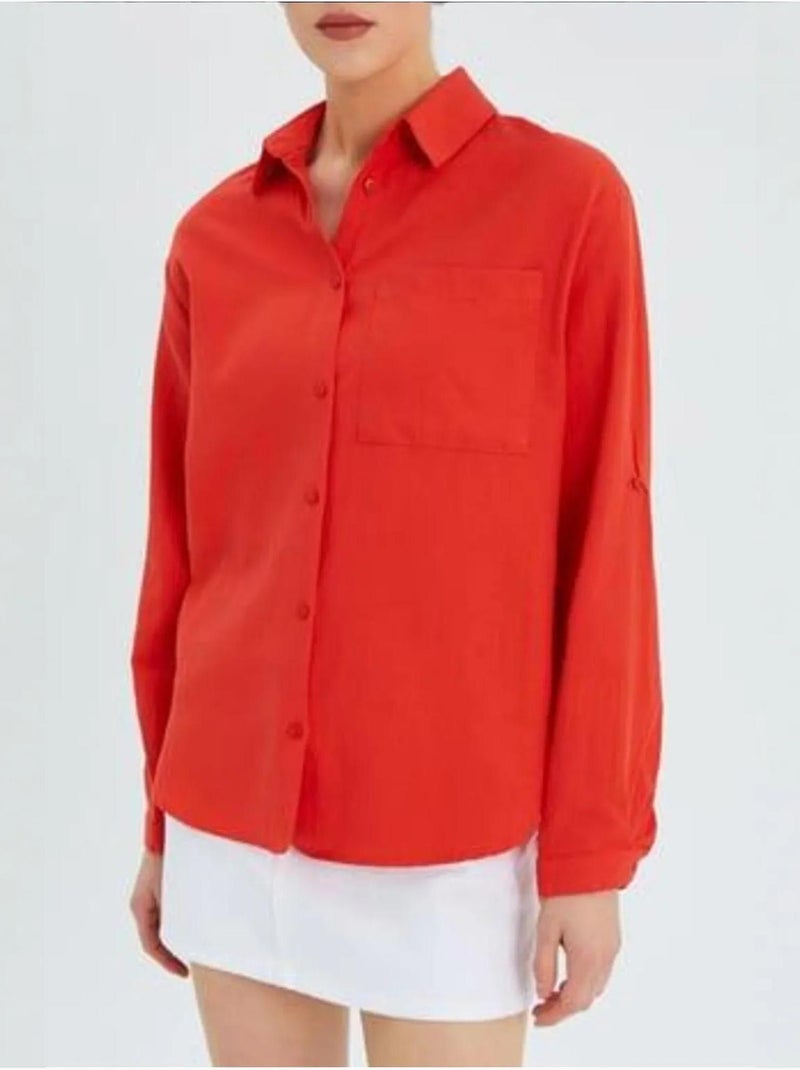 Camisa de manga comprida com botões e bolso mixray Vermelho - Kiabi