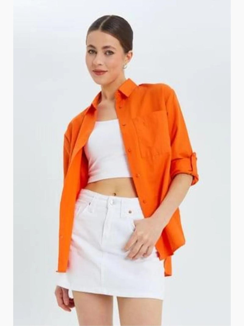 Camisa de manga comprida com botões e bolso mixray Vermelho tijolo - Kiabi