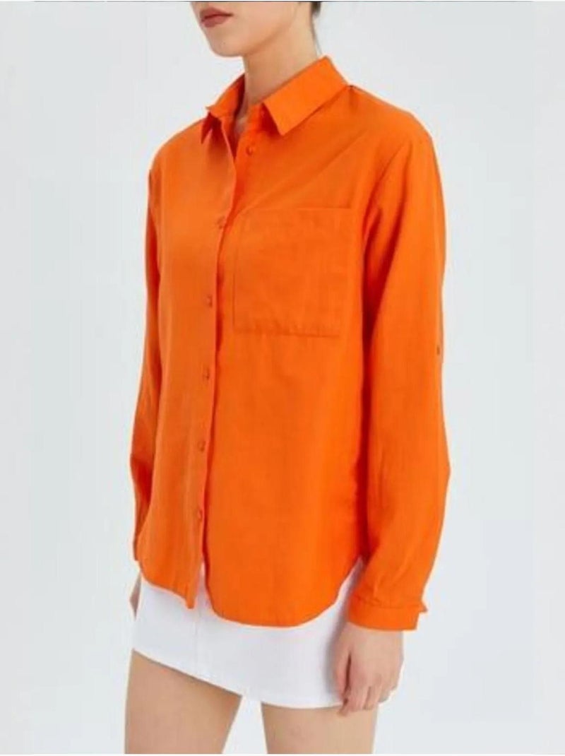 Camisa de manga comprida com botões e bolso mixray Vermelho tijolo - Kiabi