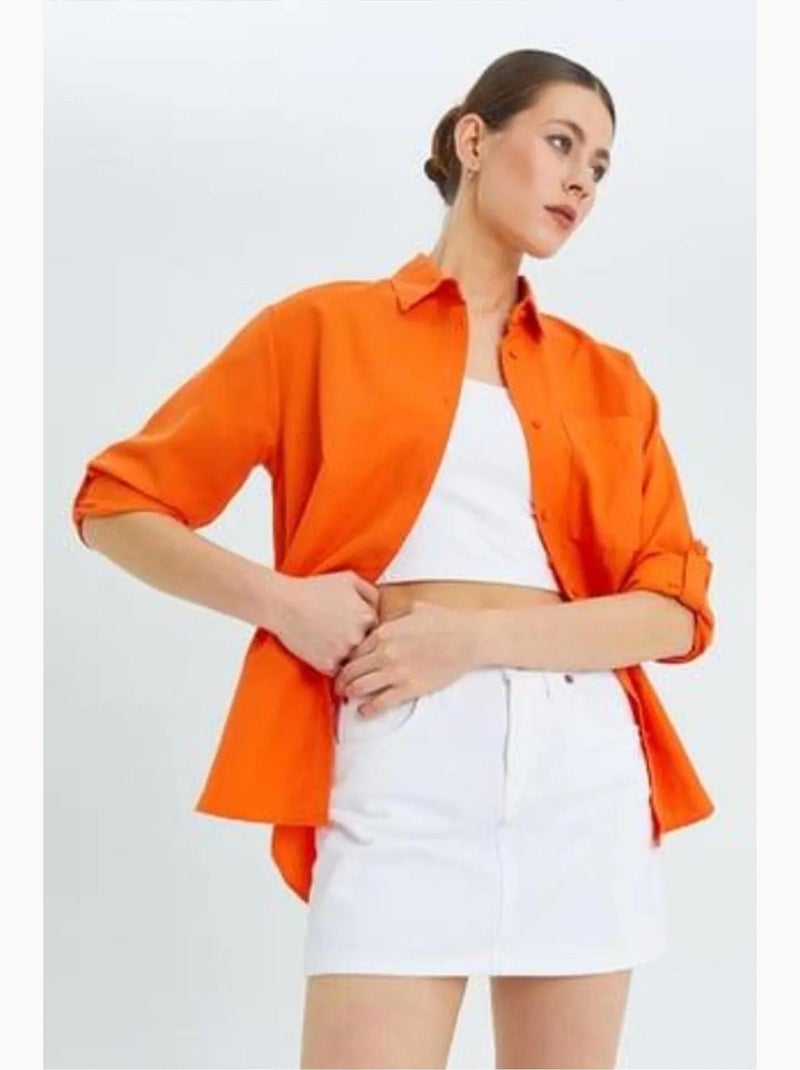 Camisa de manga comprida com botões e bolso mixray Vermelho tijolo - Kiabi