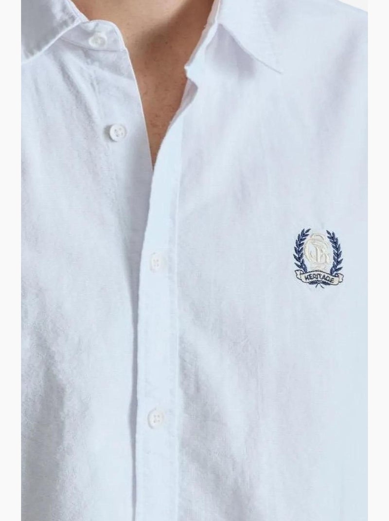 Camisa de manga comprida com botões e bordado giesto Branco - Kiabi