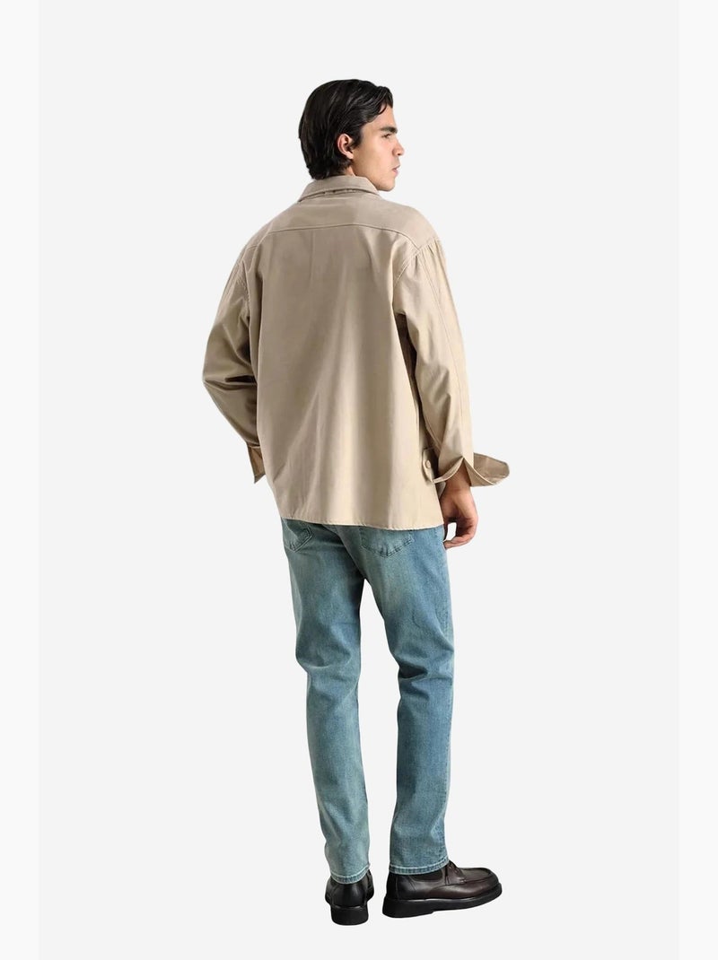 Camisa de manga comprida com botões e colarinho de camisa giesto Bege-argila - Kiabi