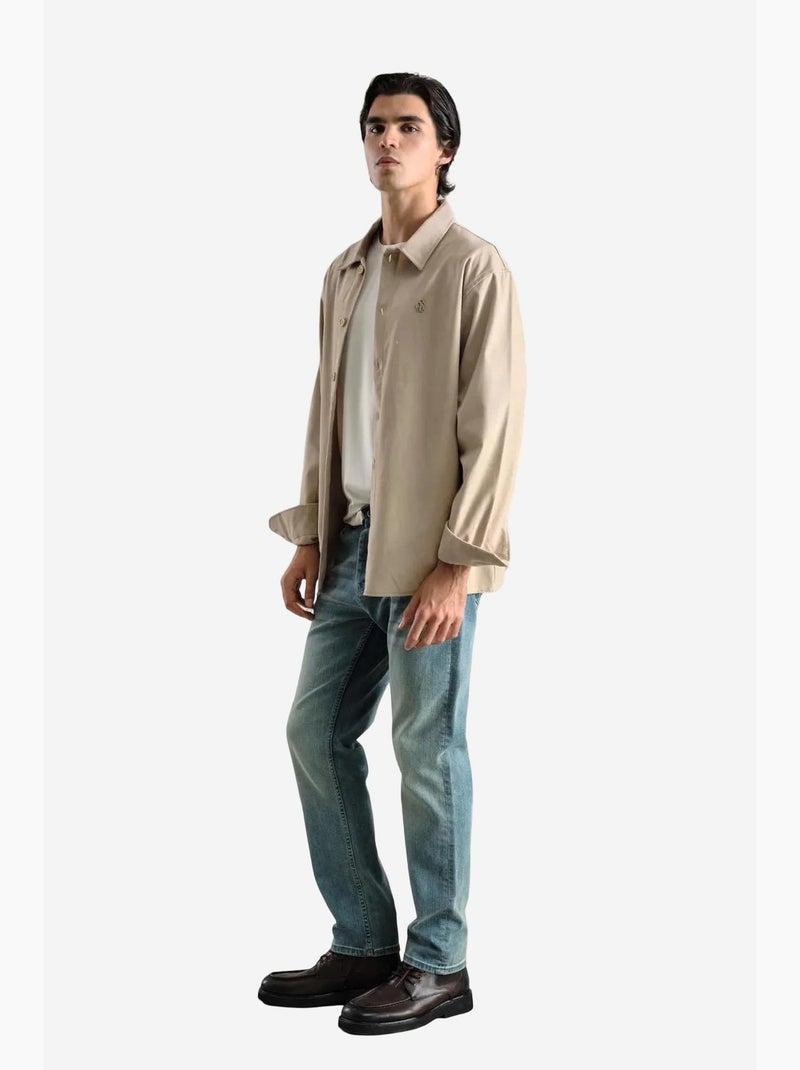 Camisa de manga comprida com botões e colarinho de camisa giesto Bege-argila - Kiabi