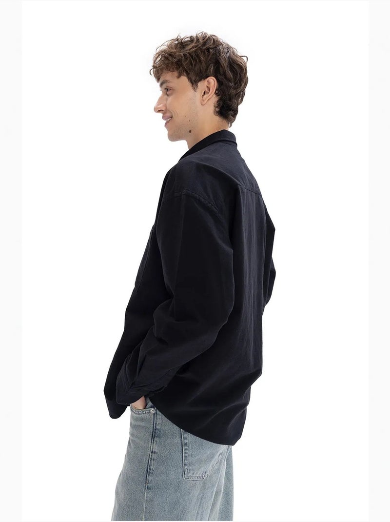 Camisa de manga comprida com botões giesto Azul-marinho - Kiabi