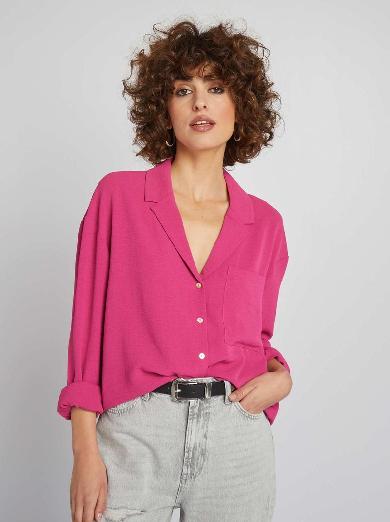 Camisa de manga comprida com colarinho de pijama ROSA - Kiabi