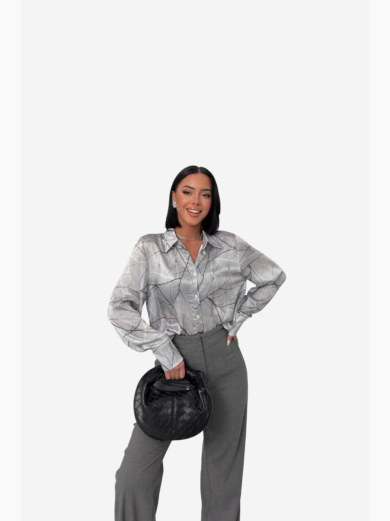 Camisa de manga comprida com estampado abstrato my fashion Cinza - Kiabi