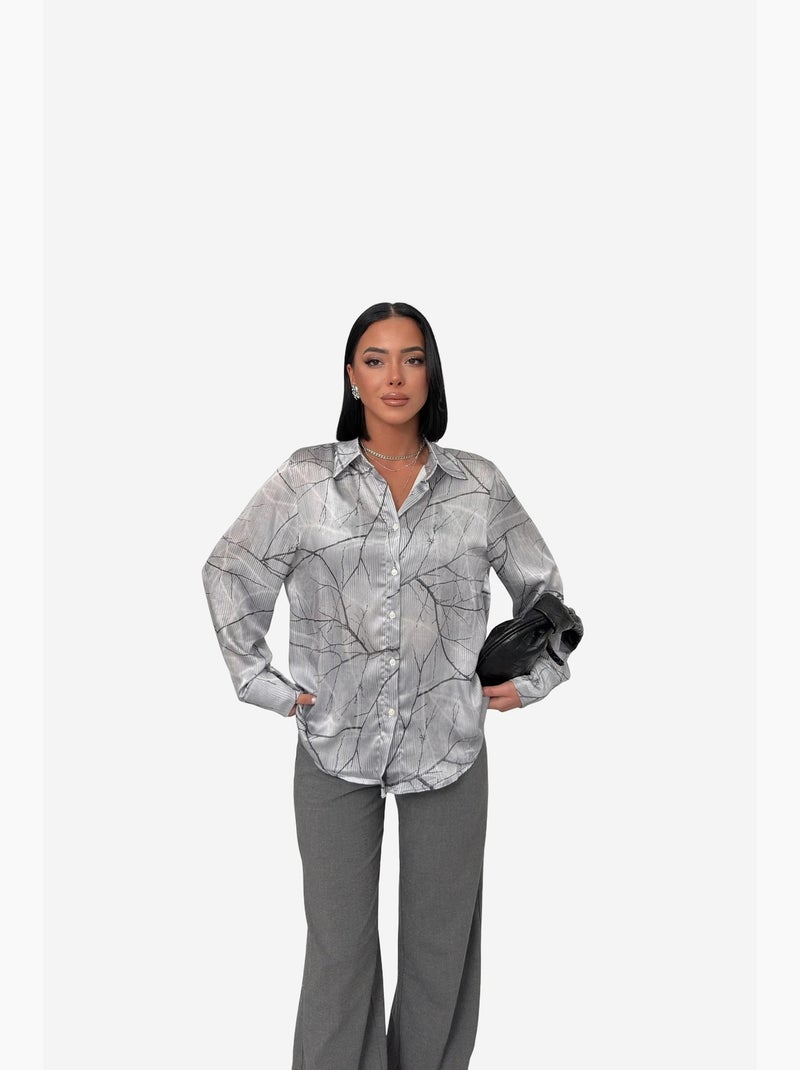 Camisa de manga comprida com estampado abstrato my fashion Cinza - Kiabi