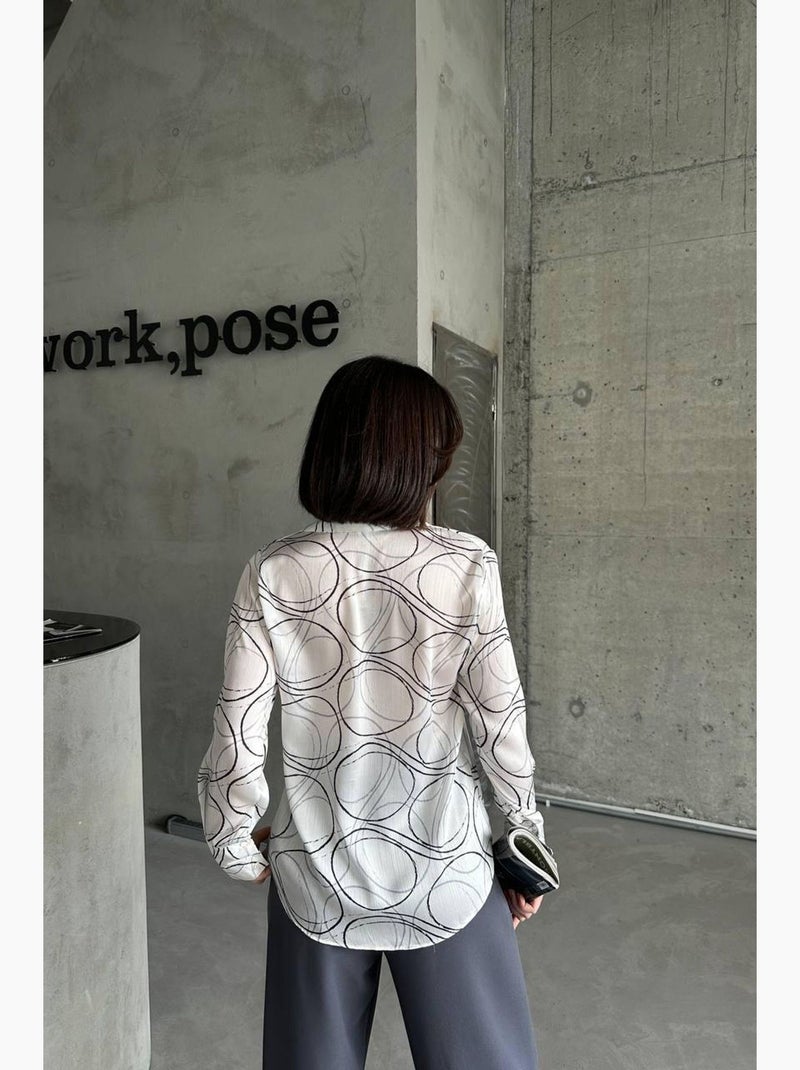 Camisa de manga comprida com estampado geométrico e fecho de botões my fashion Branco - Kiabi