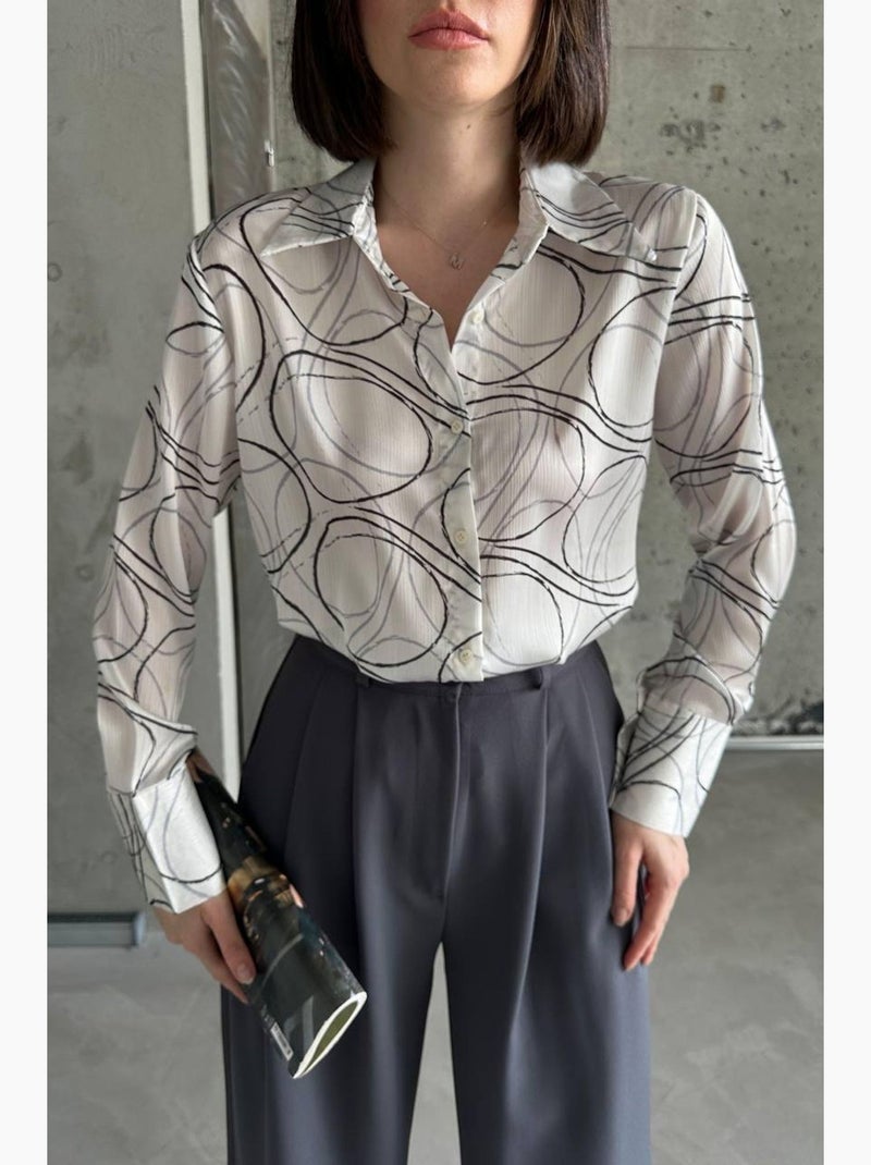 Camisa de manga comprida com estampado geométrico e fecho de botões my fashion Branco - Kiabi